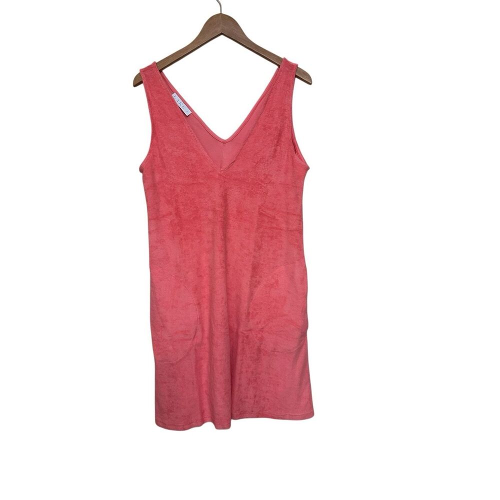 NWOT LAKE the Label Terry Cloth Sleeveless Dress Coral V Neck Beach Womens Mediu